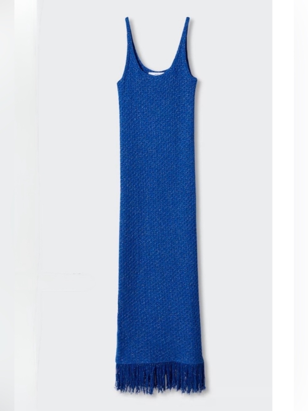 Mango Electric Blue Sleeveless Knit Maxi Dress with Fringe